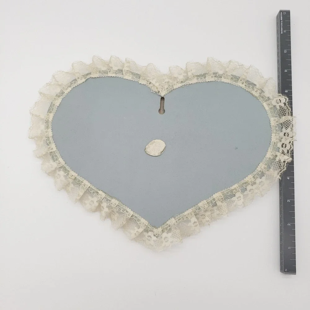 Vintage Cottagecore Heart Wood Kitchen Sign Lace Trim Cat Farmhouse Wall Decor